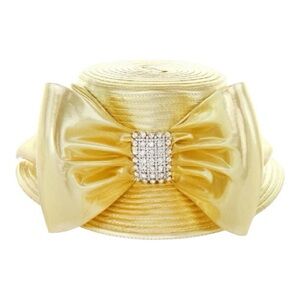 Gold Rhinestone Bow Church Hat Kentucky Derby Wedding Tea Party NWOT